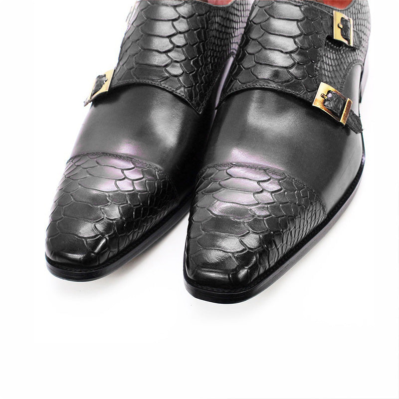 Men's Python-Embossed Double Monk Strap Shoes