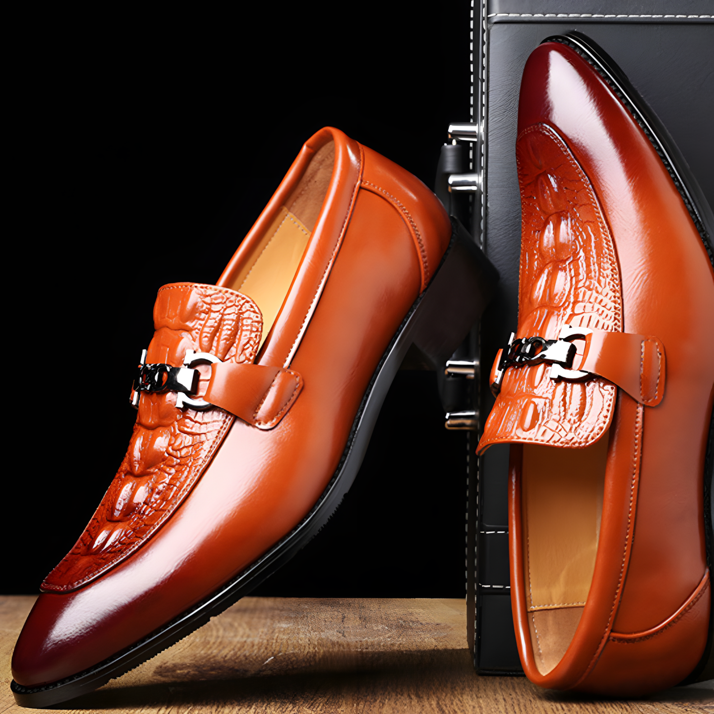 Men's Loafers with Luxury Croc-Pattern Horsebit Dress Shoes