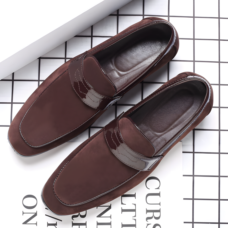 Men's Loafers Black Suede with Metal Accent Formal Slip-On Shoes
