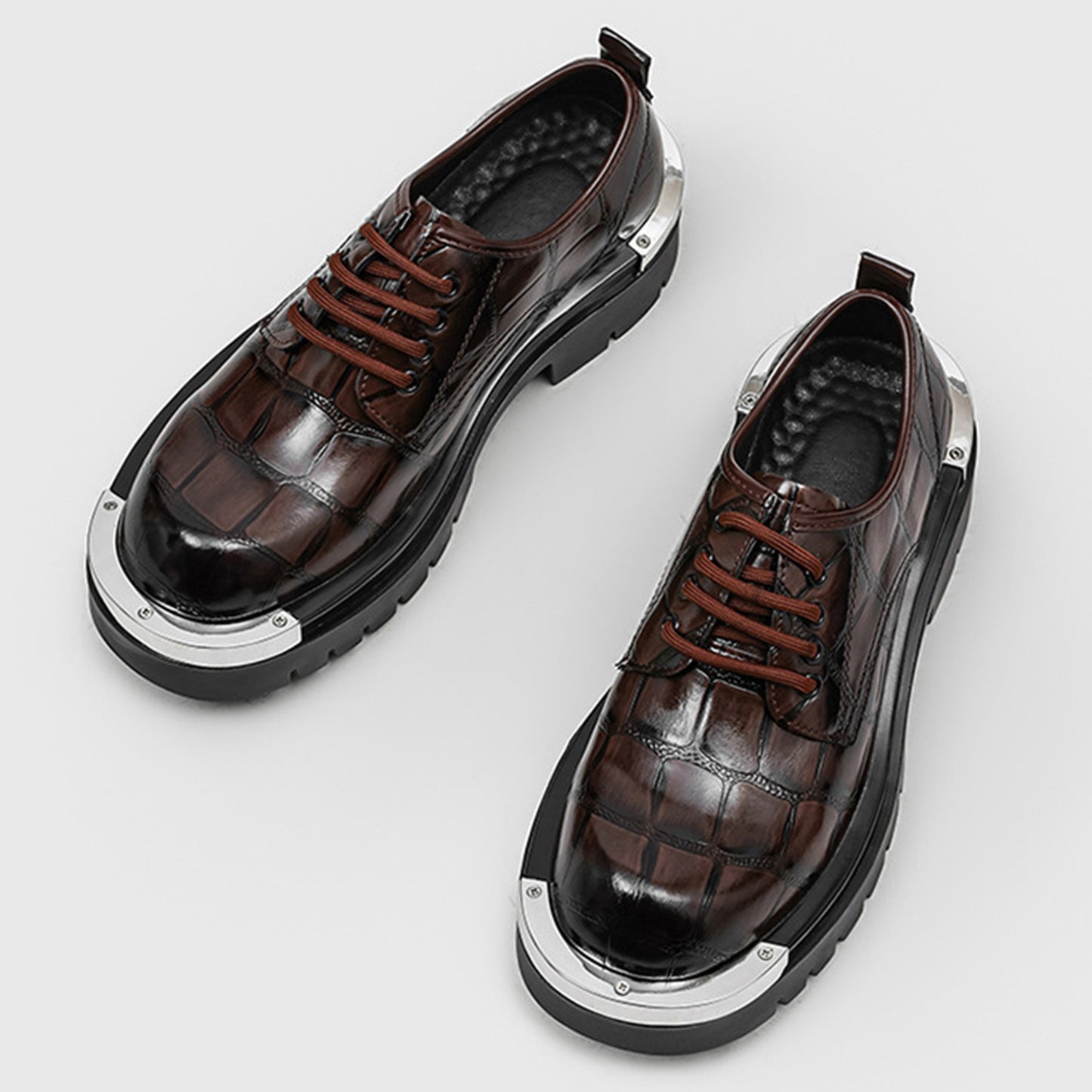 Men's Derby Shoes - Textured Uppers Metal Accents & Rugged Soles