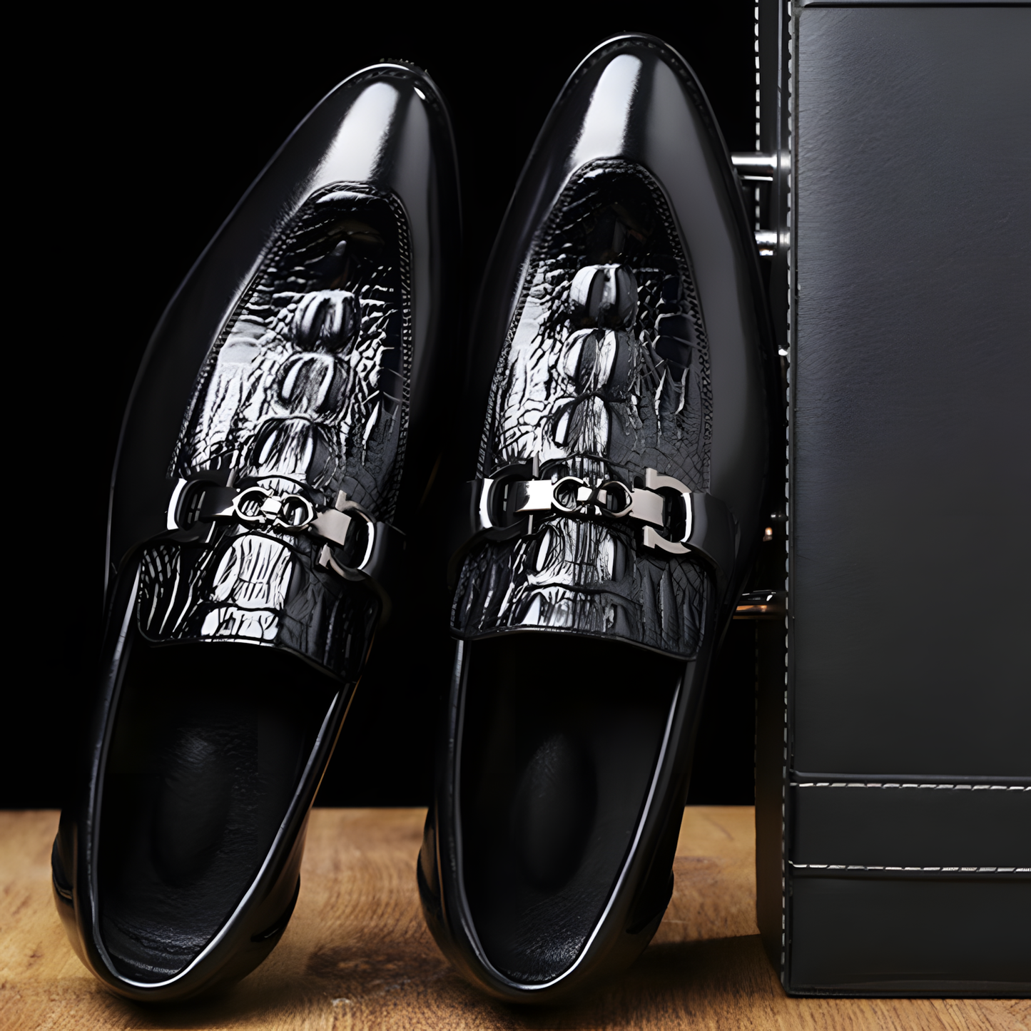 Men's Loafers with Luxury Croc-Pattern Horsebit Dress Shoes