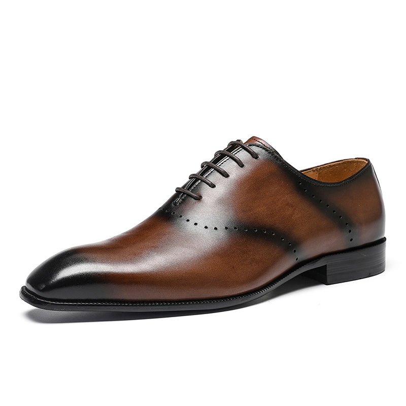 Men's Classic Oxford Shoes - Polished Leather & Precision Perforations