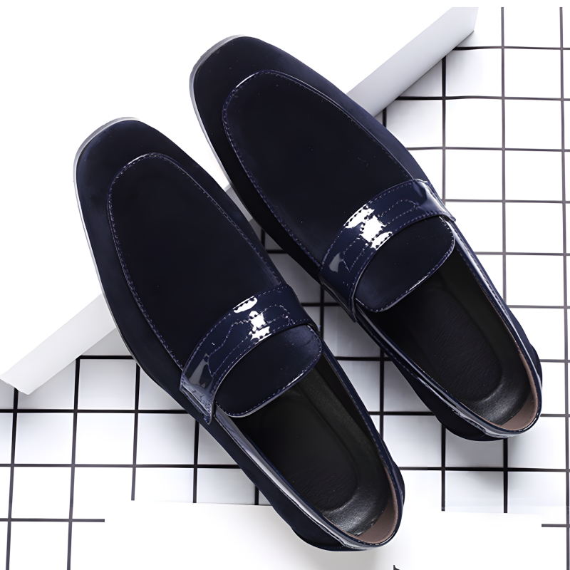 Men's Loafers Black Suede with Metal Accent Formal Slip-On Shoes