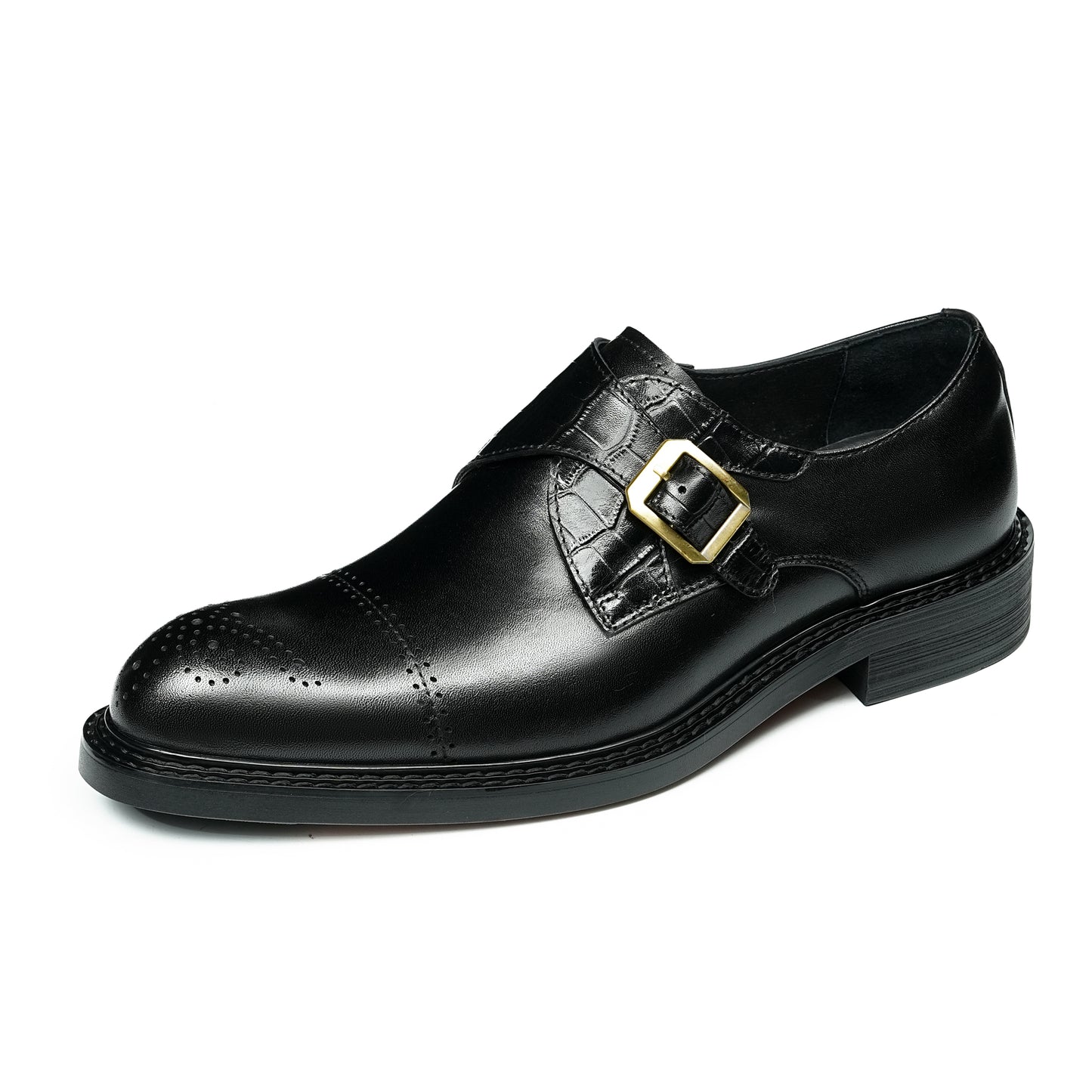 Men's Monk Straps: Intricate Toe Carving & Luxurious Texture Design