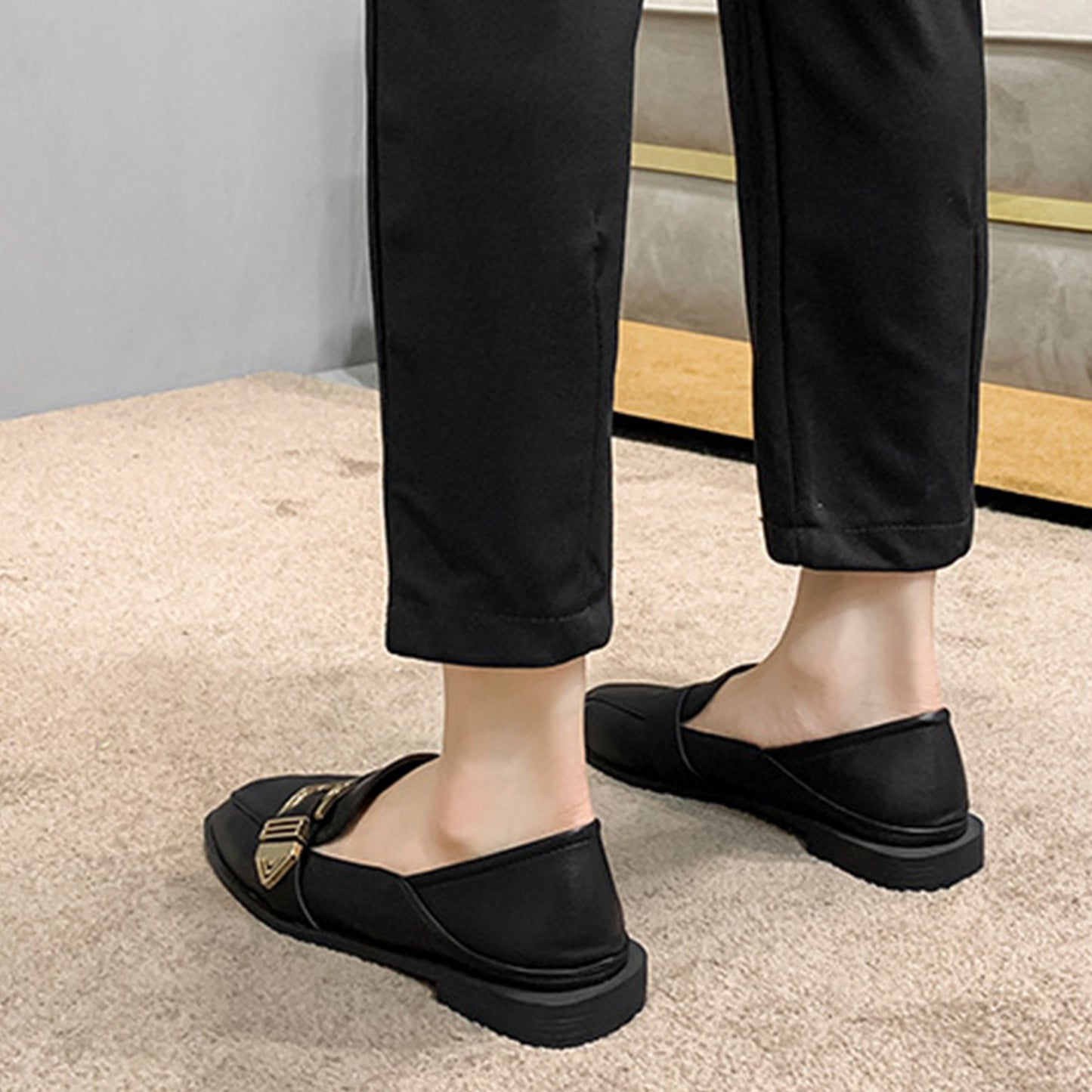Square-Toe Loafers for Women with Statement Metallic Buckle
