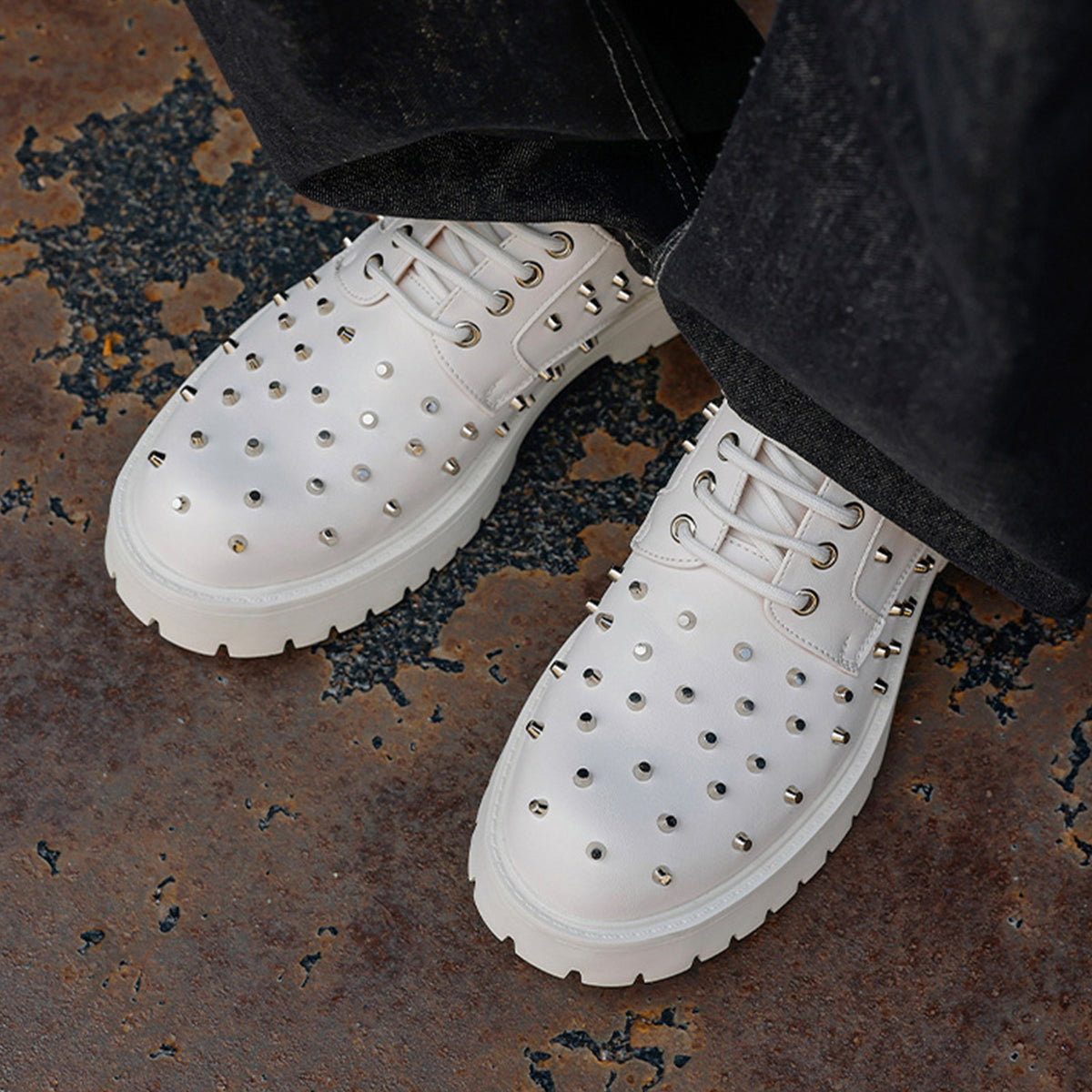 Men's Heavy-Duty Studded Derby Shoes | with Chunky Platform Sole