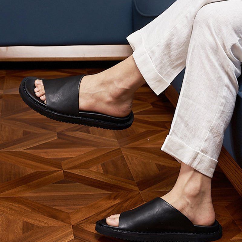 Men's Leather Slide Sandals Minimalist Style