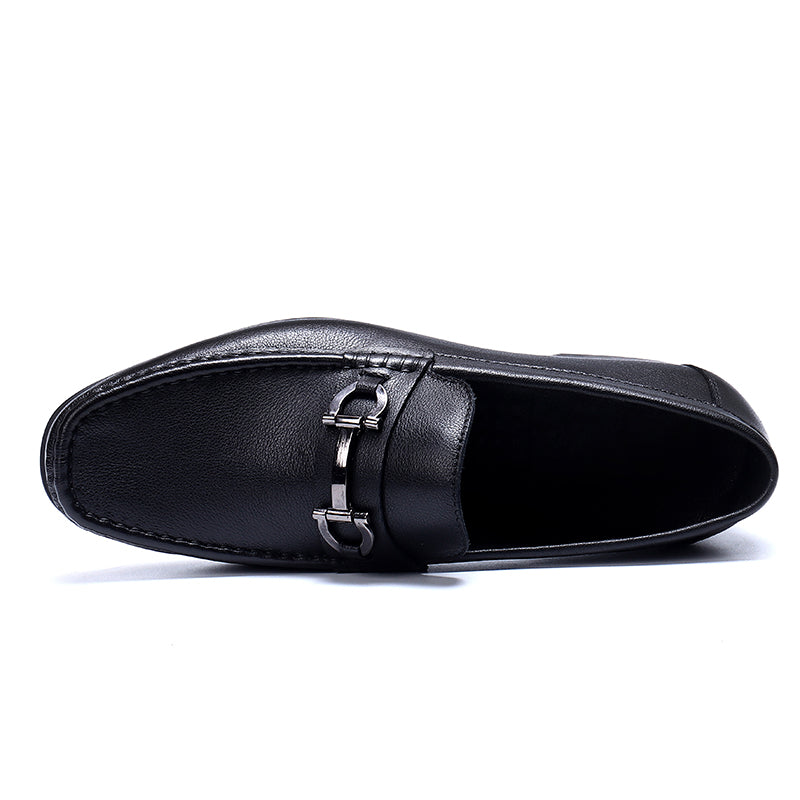 Men's Loafers - Structured Metal Accent & Polished Leather