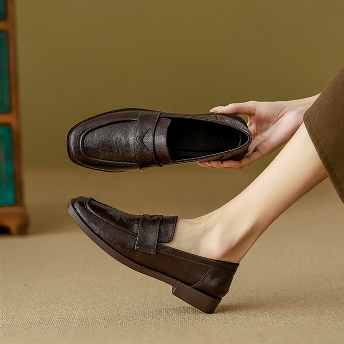 Women's Square-Toe Loafers with Chunky Sole & Modern Strap Detail