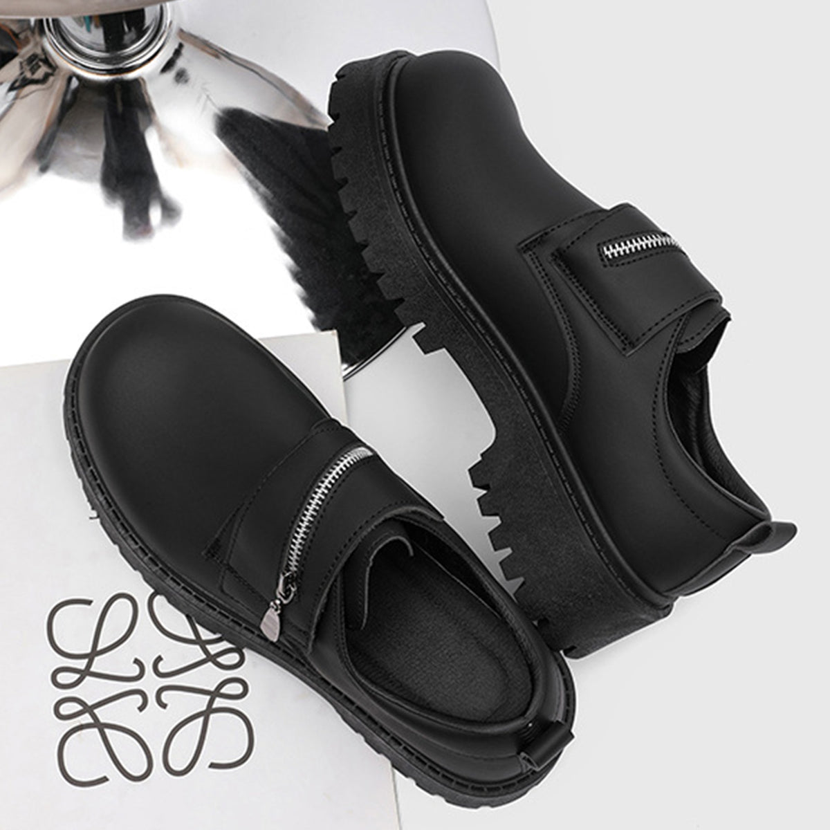 Men's Zip Strap Slip-On Shoes | with Chunky Sole & Round Toe