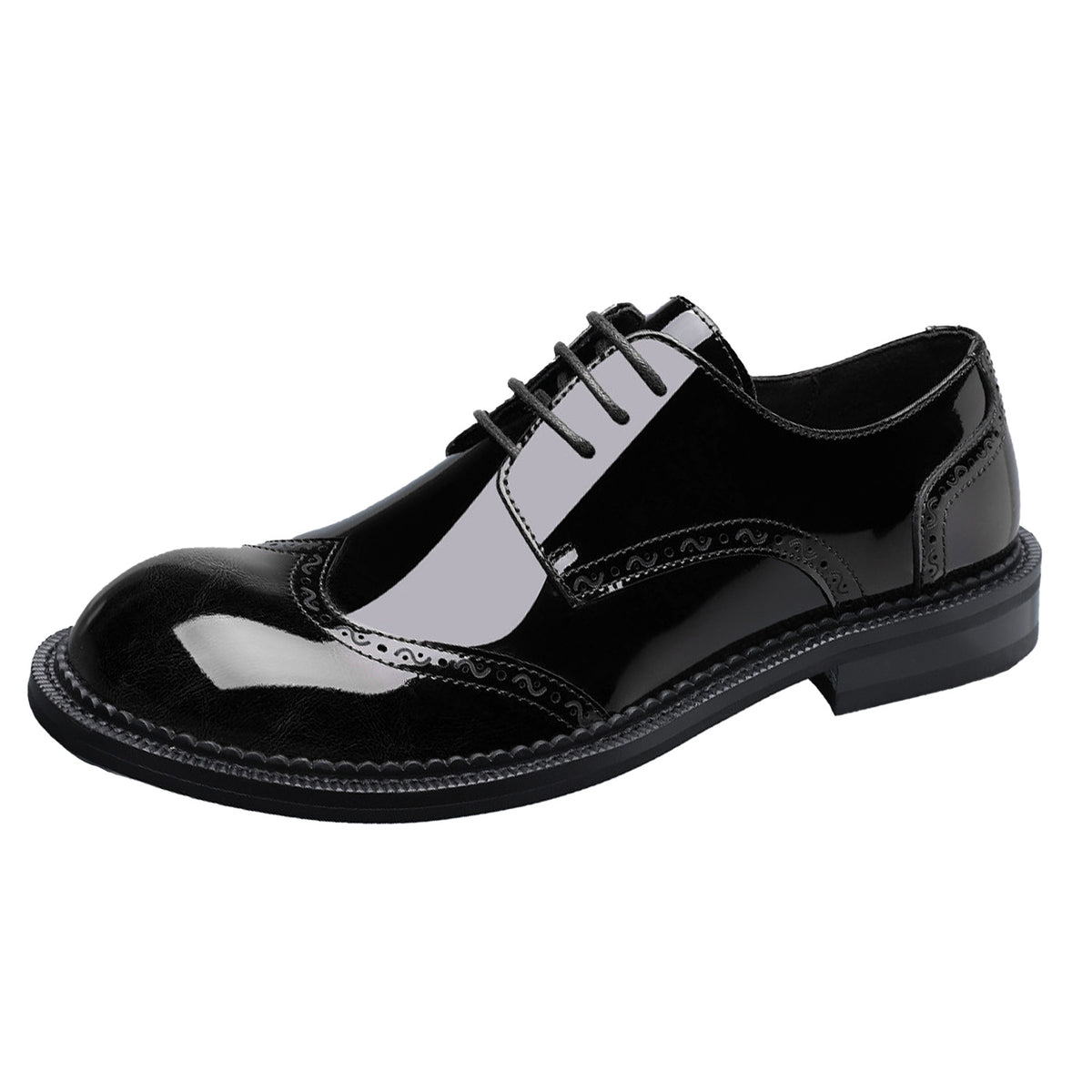 Men's Glossy Brogue Derby Shoes | with Contrast Panels