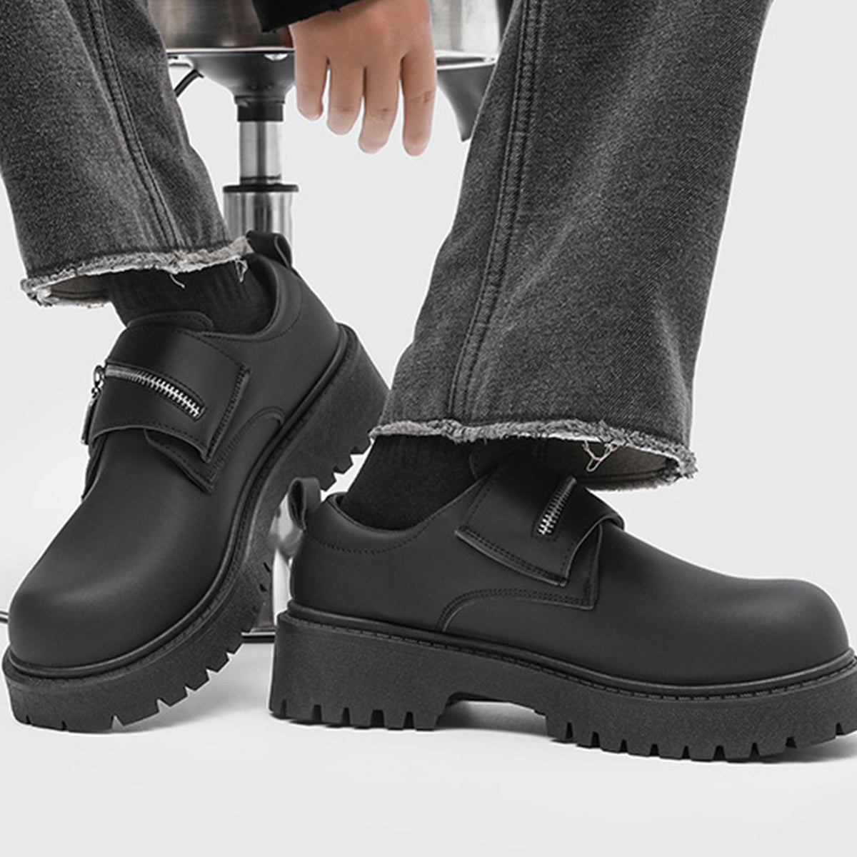 Men's Zip Strap Slip-On Shoes | with Chunky Sole & Round Toe