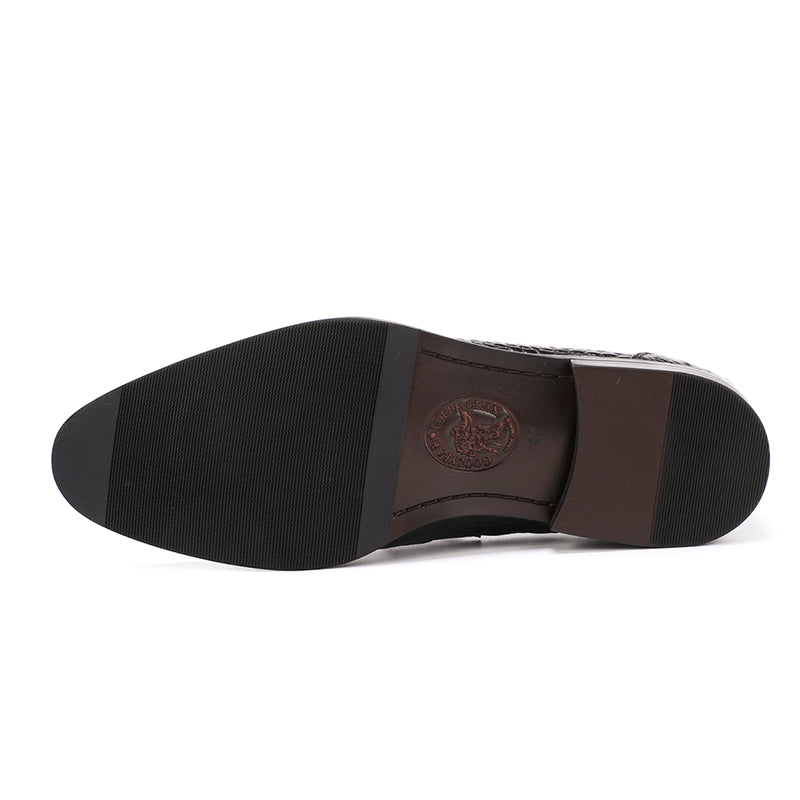 Men's Loafers Crocodile-Textured Leather Shoes with Metal Buckle