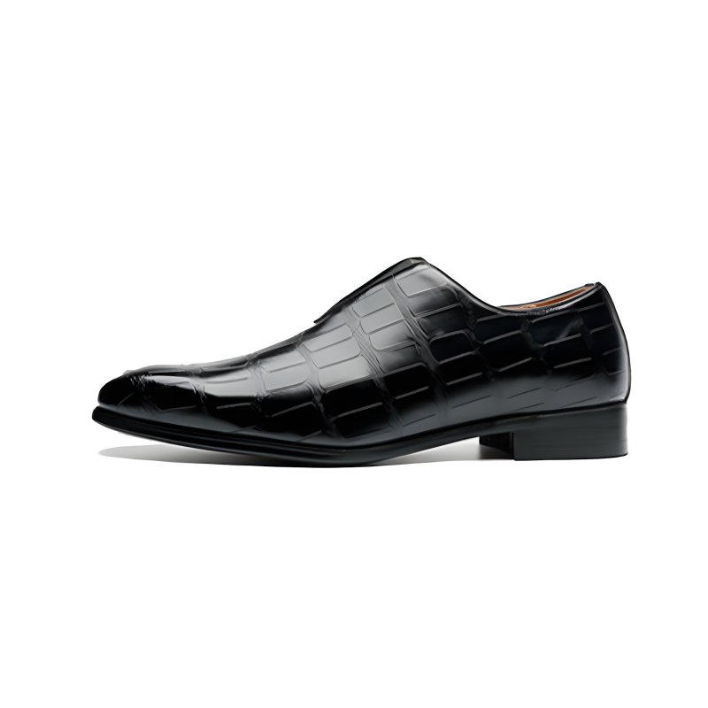 Men's Crocodile-Embossed Leather Loafers Elegant Slip-On Dress Shoes