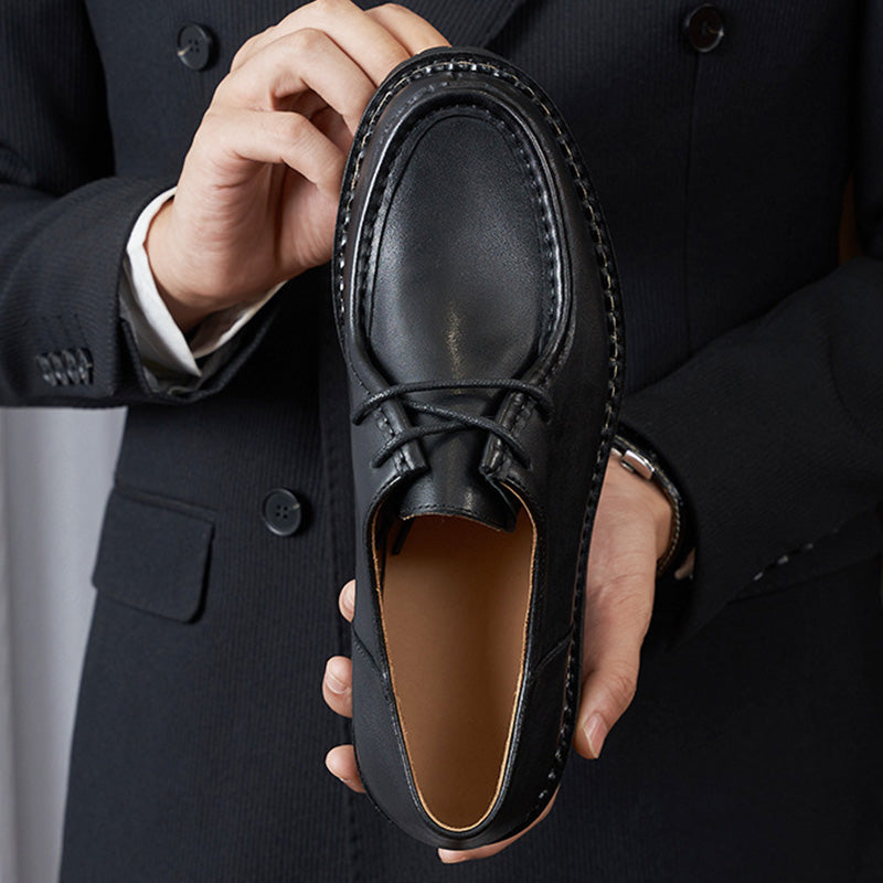Men's Moccasin Shoes: Rounded Toe with Decorative Stitching and Lacing