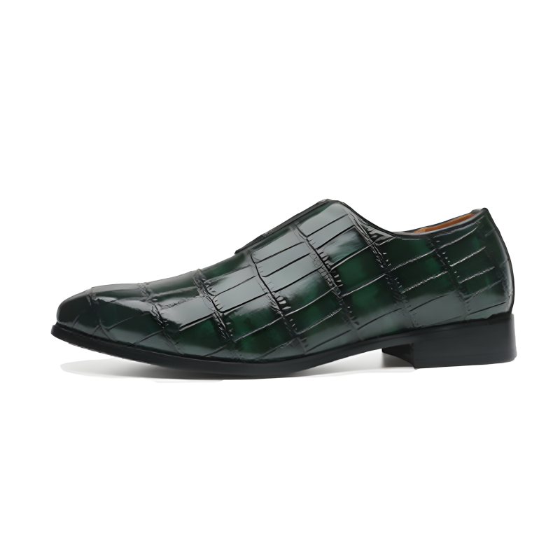 Men's Crocodile-Embossed Leather Loafers Elegant Slip-On Dress Shoes