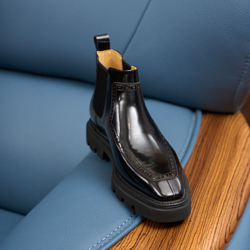 Men's Brogue Chelsea Boots: Artisan Stitching & Square-Toe Architecture