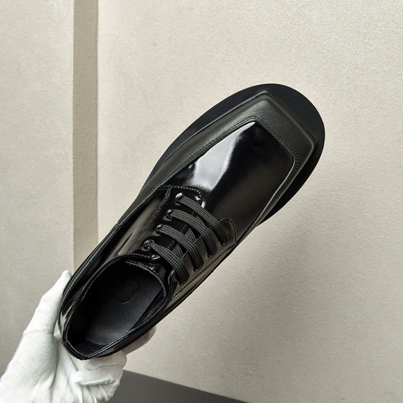 Calf Leather Derby Shoes for Men Square Toe Patchwork Design