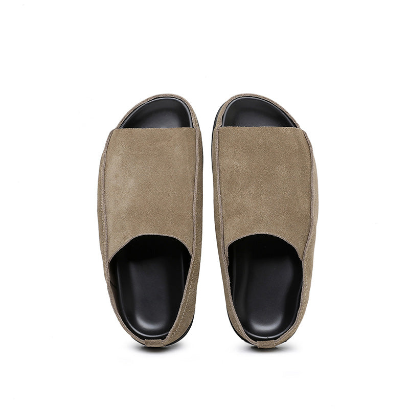 Architectural Open-Toe Slippers: Plush Comfort & Contrast Sole Design