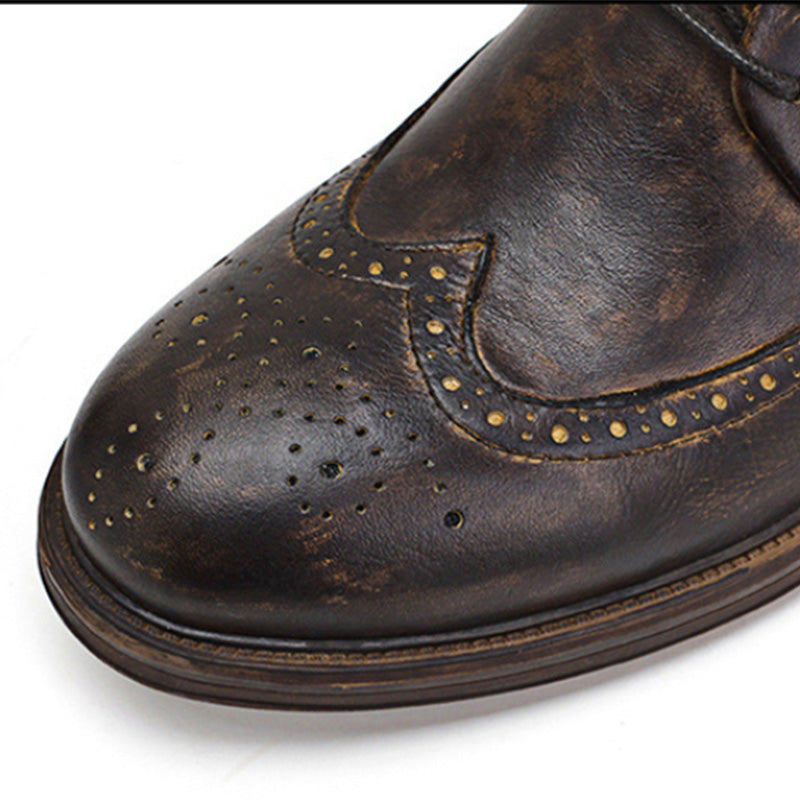 Men's Artistic Brogue Derby Shoes: Elaborate Carvings & Sophisticated Stitching