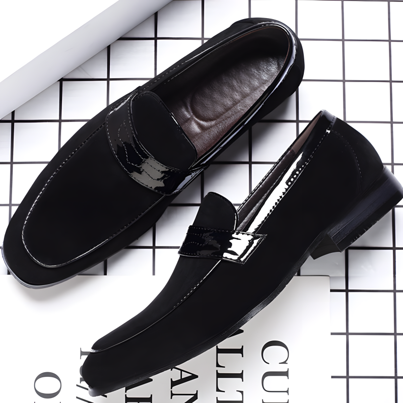 Men's Loafers Black Suede with Metal Accent Formal Slip-On Shoes