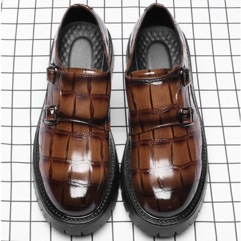 Men's Monk Straps: Embossed Texture & Signature Buckle Accent