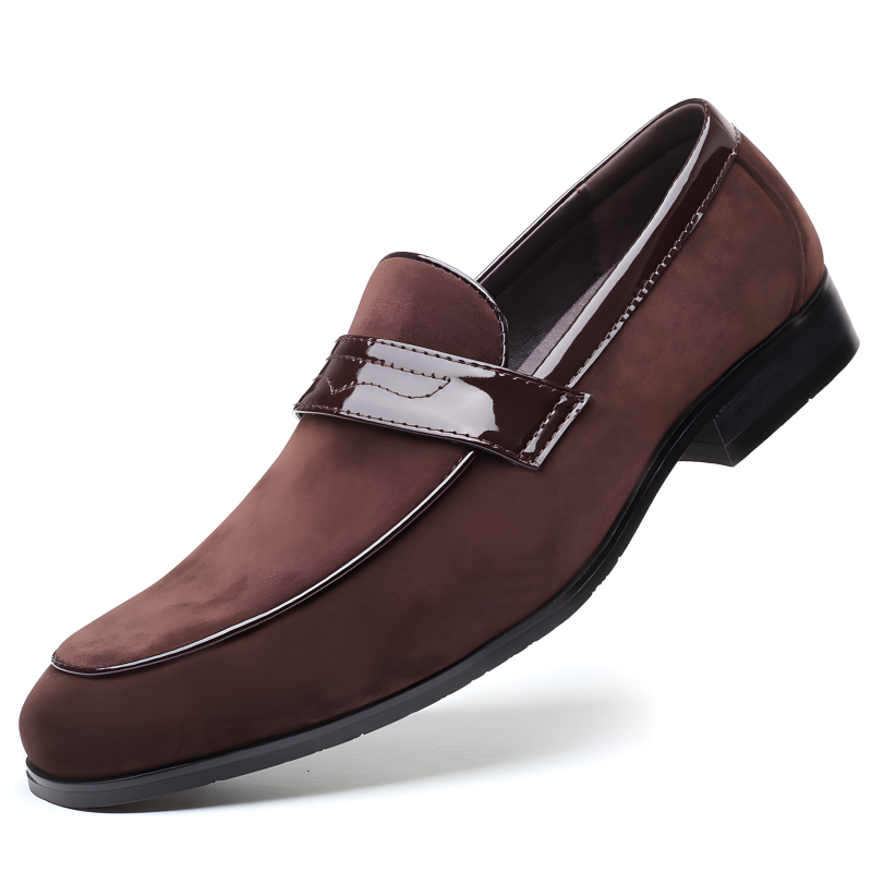 Men's Loafers Black Suede with Metal Accent Formal Slip-On Shoes