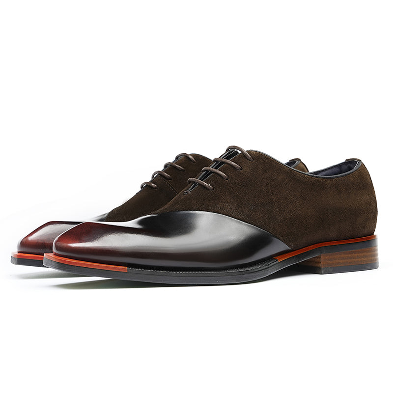 Men's Oxford Shoes - Glossy & Suede Leather Blend