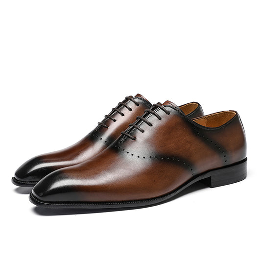 Men's Classic Oxford Shoes - Polished Leather & Precision Perforations