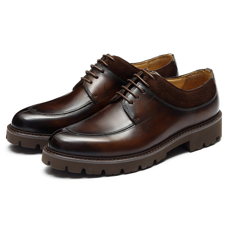 Men's Derby Shoes - Chunky Sole & Textured Leather Blend