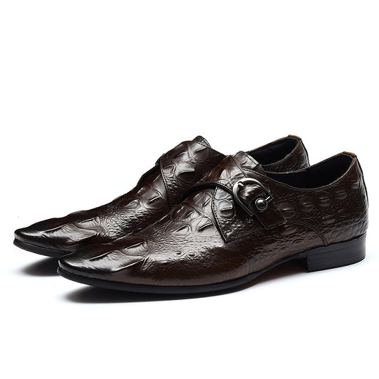 Men’s Crocodile-Embossed Leather Monk Strap Shoes