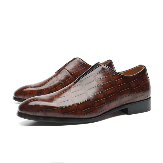Men's Crocodile-Embossed Leather Loafers Elegant Slip-On Dress Shoes