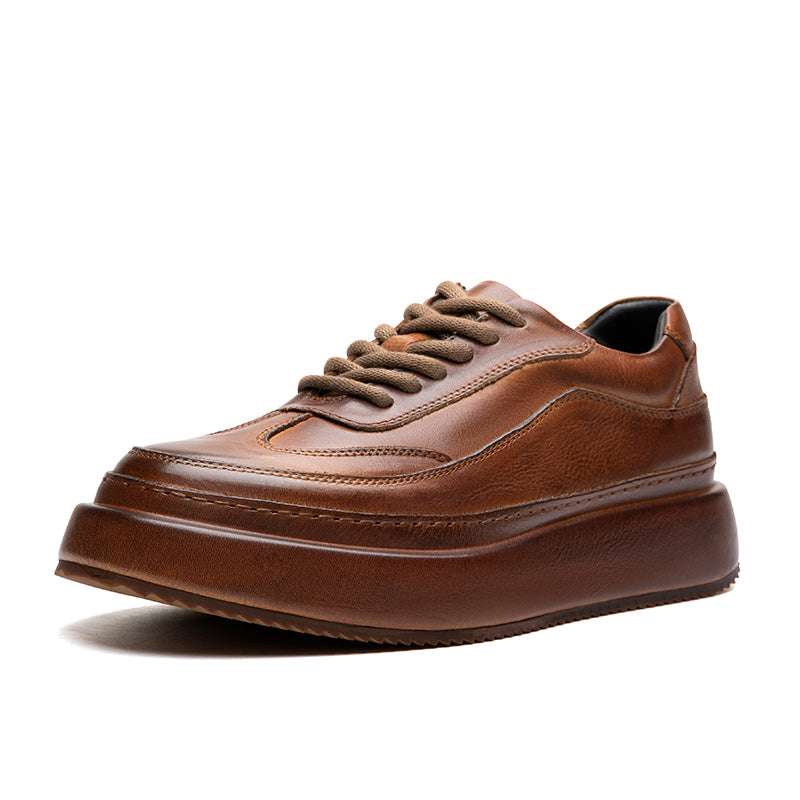 Calf Leather Sneakers – Lace Up Rubber Sole Breathable and Slip-Resistant