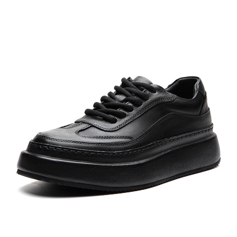 Calf Leather Sneakers – Lace Up Rubber Sole Breathable and Slip-Resistant