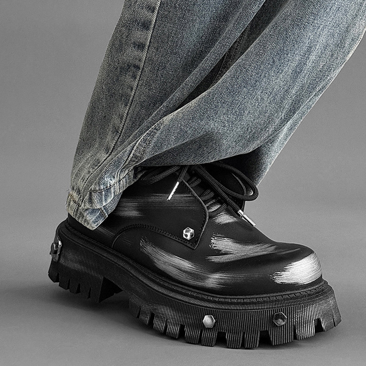 Men's Chunky Platform Derby Shoes | with Metallic Studs