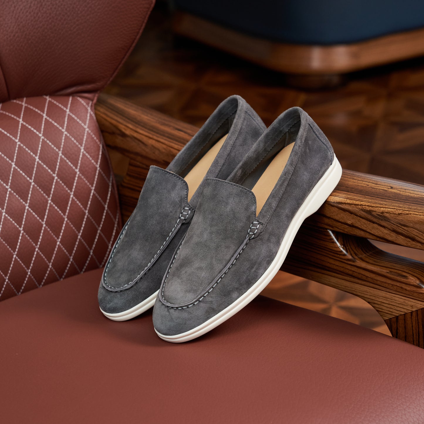 Men’s Cashmere Leather Slip-On Loafers – Soft Breathable and Slip-Resistant