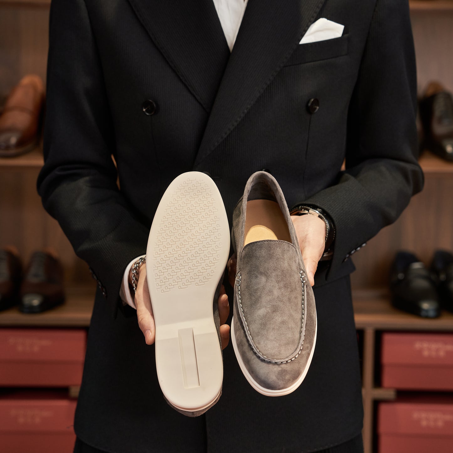 Men’s Cashmere Leather Slip-On Loafers – Soft Breathable and Slip-Resistant