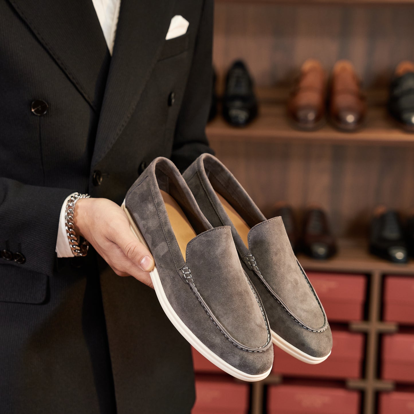 Men’s Cashmere Leather Slip-On Loafers – Soft Breathable and Slip-Resistant