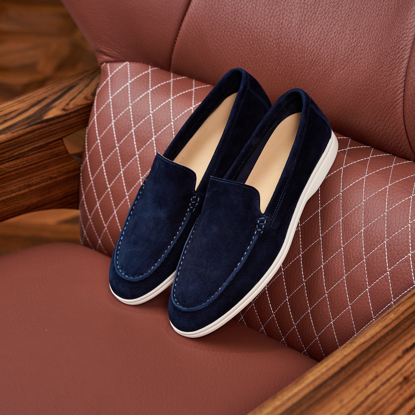 Men’s Cashmere Leather Slip-On Loafers – Soft Breathable and Slip-Resistant