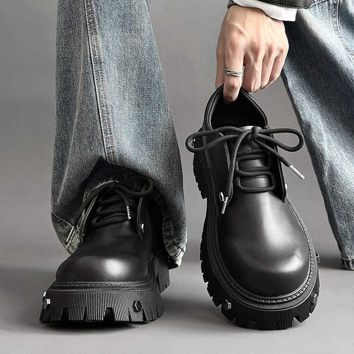 Men's Chunky Platform Derby Shoes | with Metallic Studs