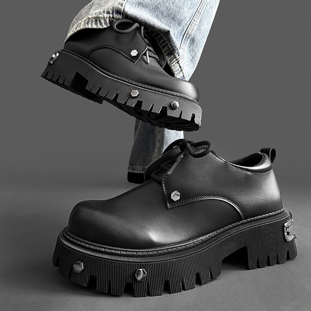 Men's Chunky Platform Derby Shoes | with Metallic Studs
