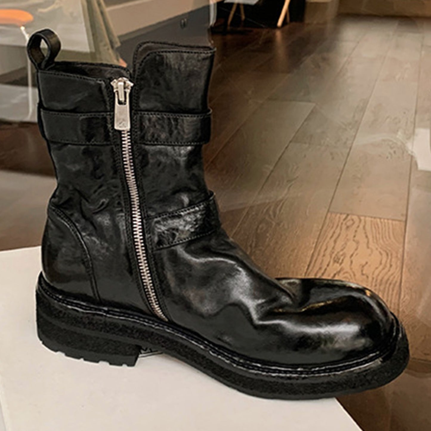 Women's Edgy Buckle Boots: Statement Dual Straps & Sleek Side-Zipper Access