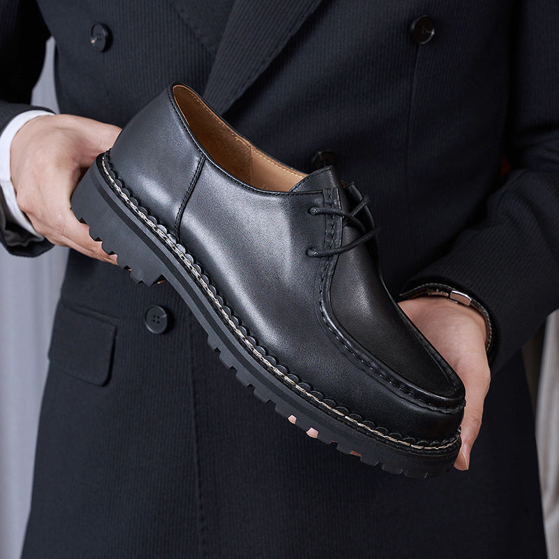 Men's Moccasin Shoes: Rounded Toe with Decorative Stitching and Lacing