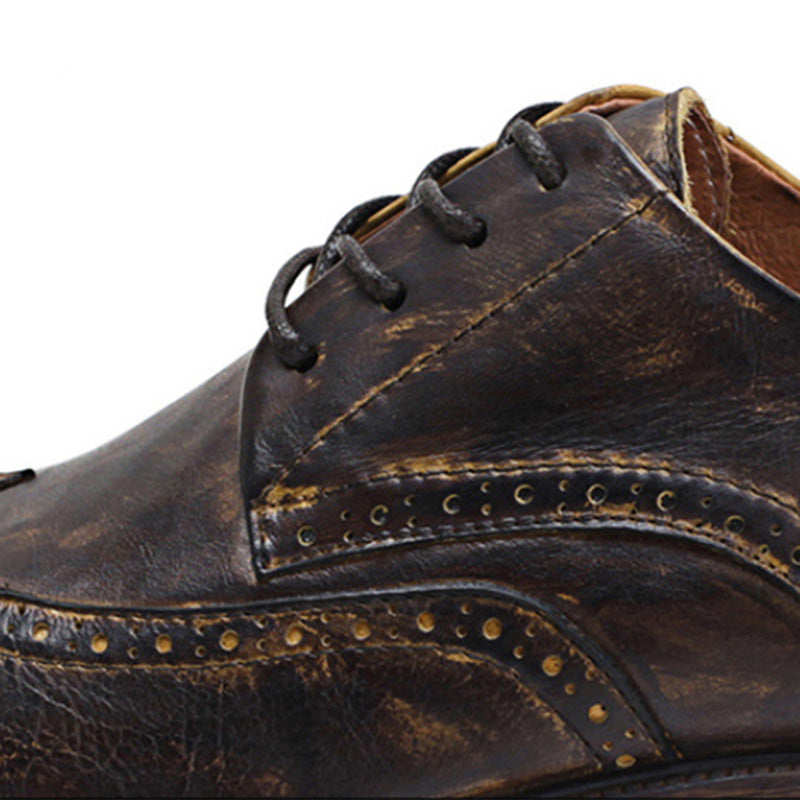 Men's Artistic Brogue Derby Shoes: Elaborate Carvings & Sophisticated Stitching