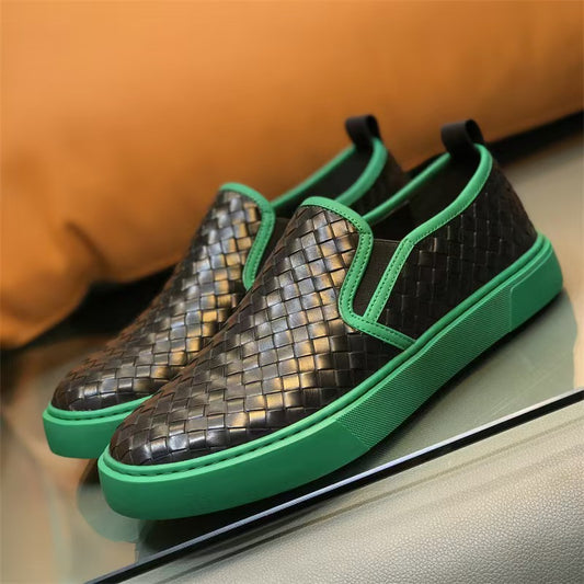 Woven Men Sneakers Calfskin Upper Durable Rubber Soles