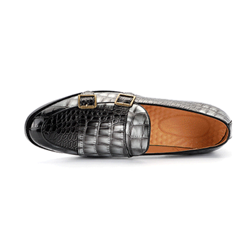 Men's Monk Strap Dress Shoes Crocodile Uppe Patchwork Style