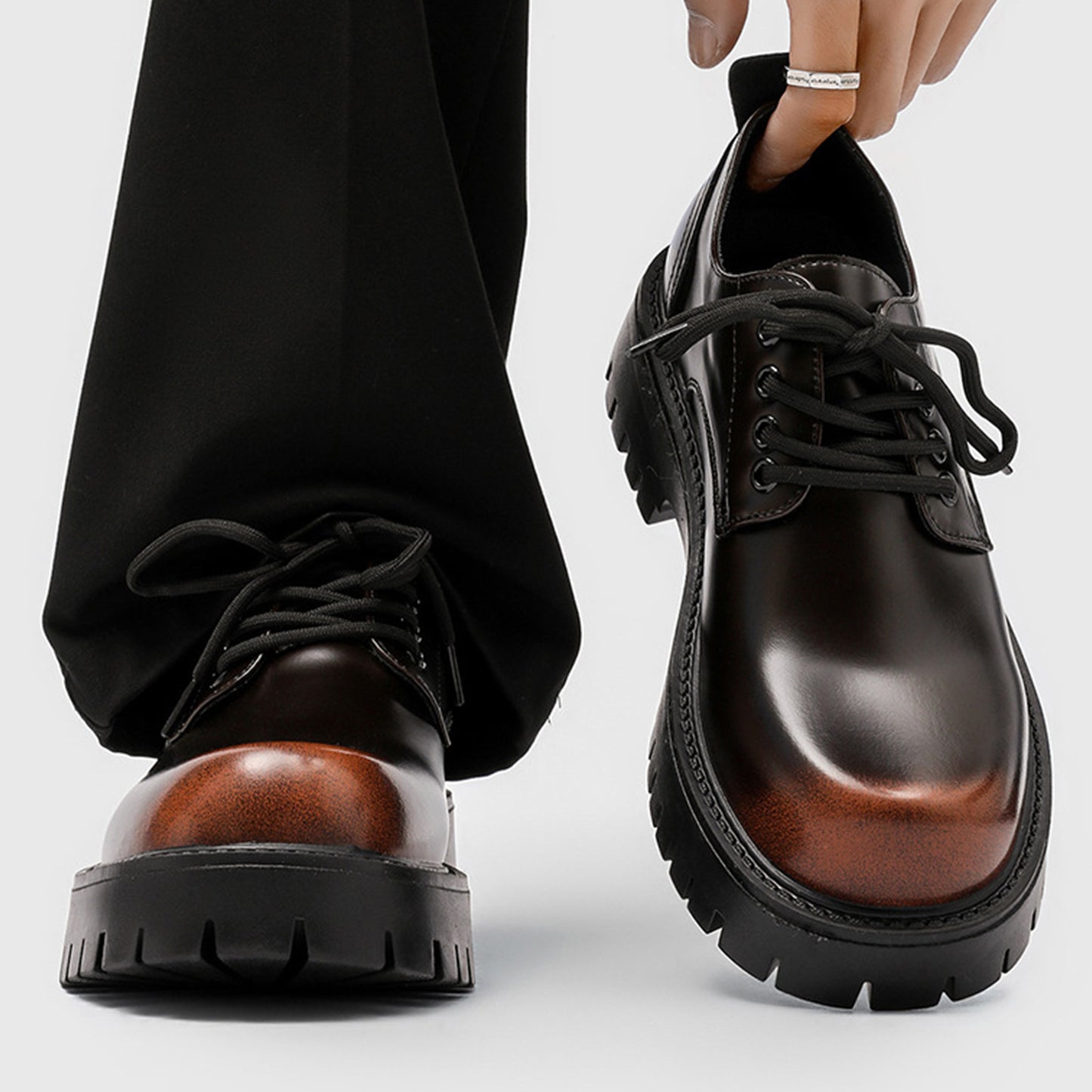 Men's Derby Shoes with Bold Tread Sole & Stitch Detailing