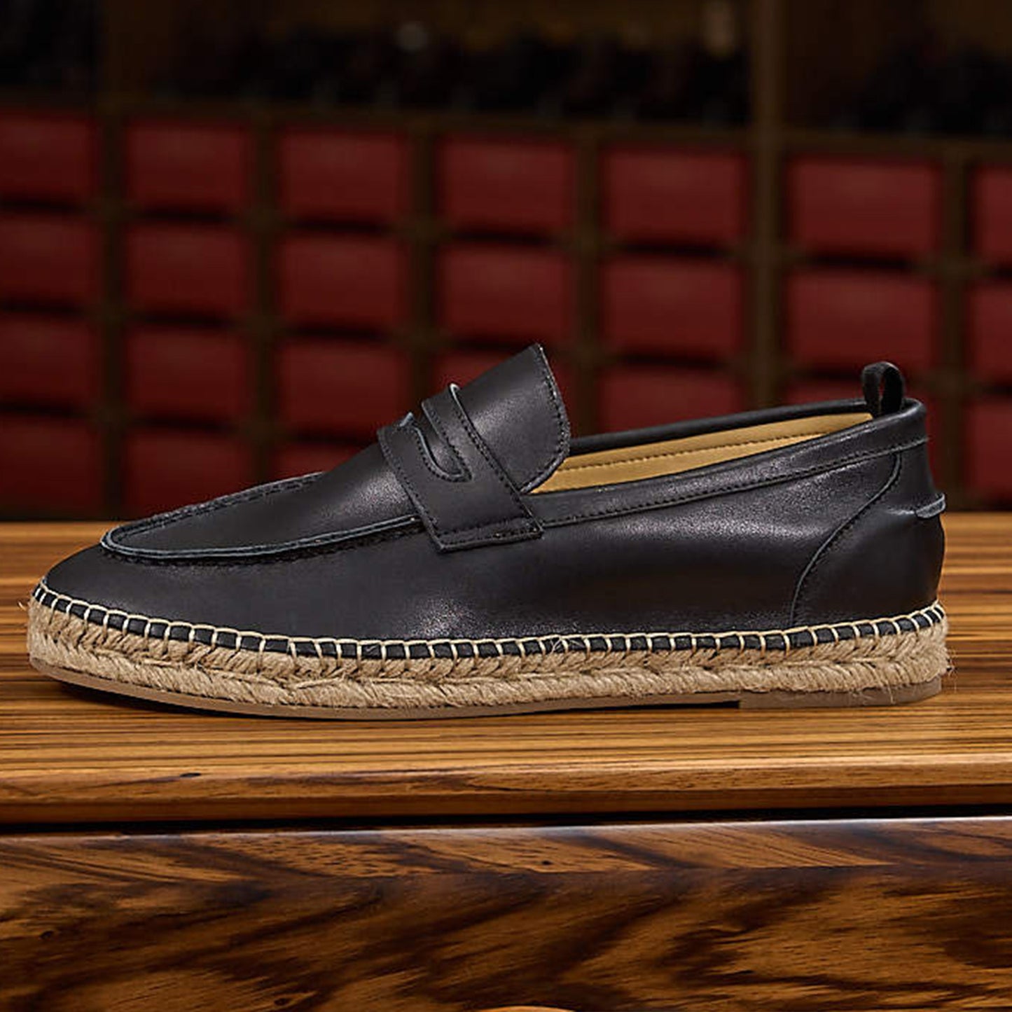 Men's Loafers Classic Slip-On with Refined Buckle Fastening & Woven-Texture Sole