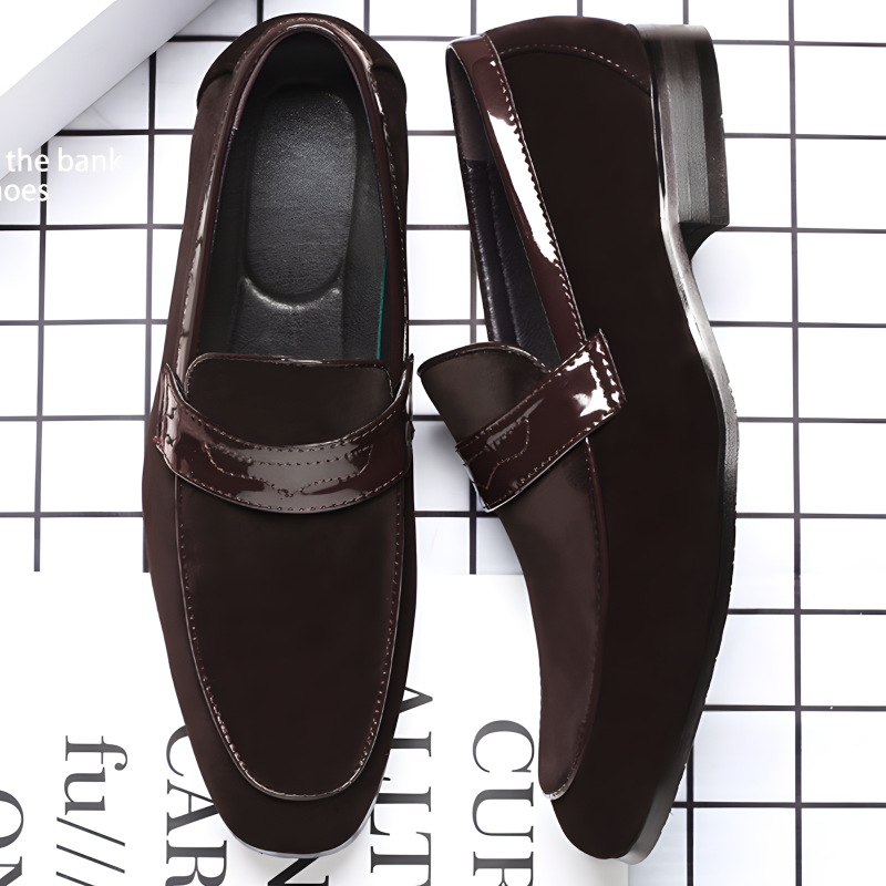 Men's Loafers Black Suede with Metal Accent Formal Slip-On Shoes