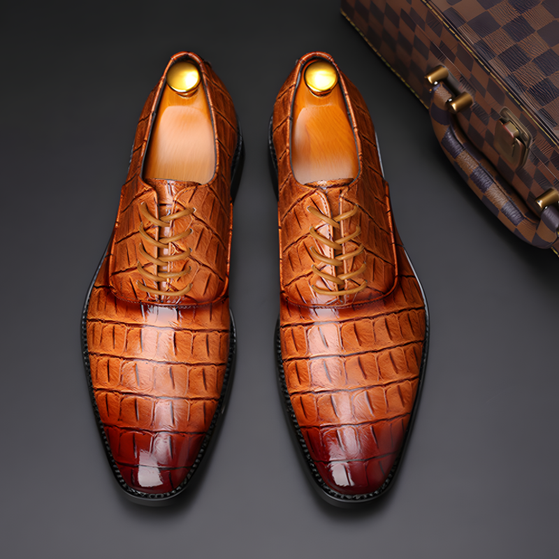Men's Formal Oxfords Crocodile-Textured Leather Dress Shoes